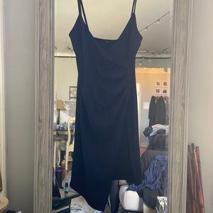 Pretty little thing stretchy asymmetrical wrap dress navy blue sz 10